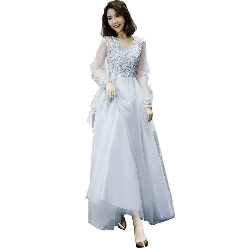 Женское вечернее платье с блестками It's Yiiya серебристое элегантное длинным