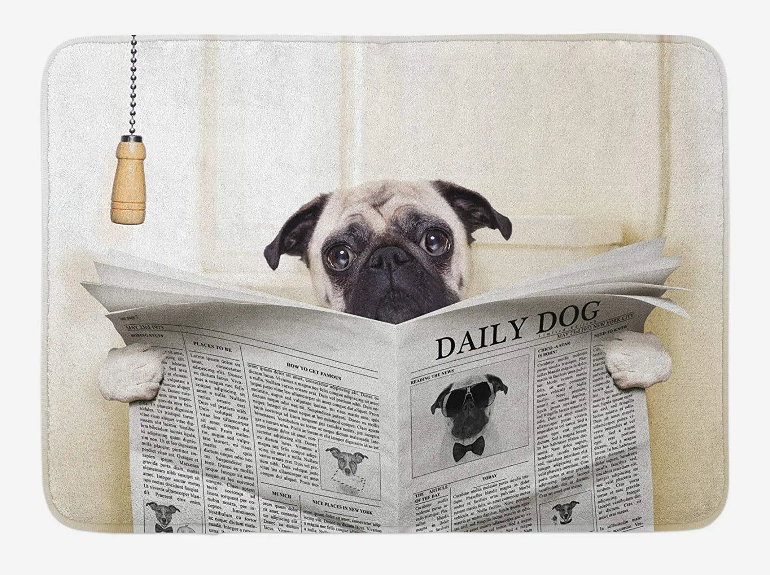 Придверный коврик для щенков читающих газету на унитазе забавное изображение