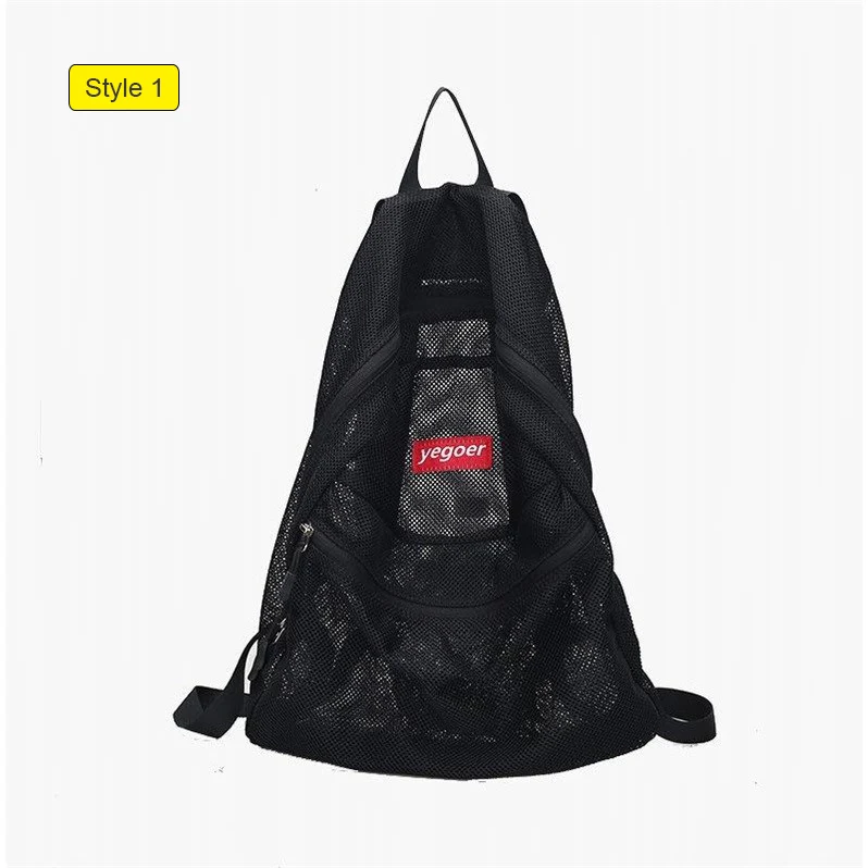 Style 1 Black Яркий цвет, прозрачный сетчатый пляжный рюкзак на плечо для девочек-подростков, летняя складная сумка для хранения, женская сумка Tas XA565WD - Цвет: Style 1 Black