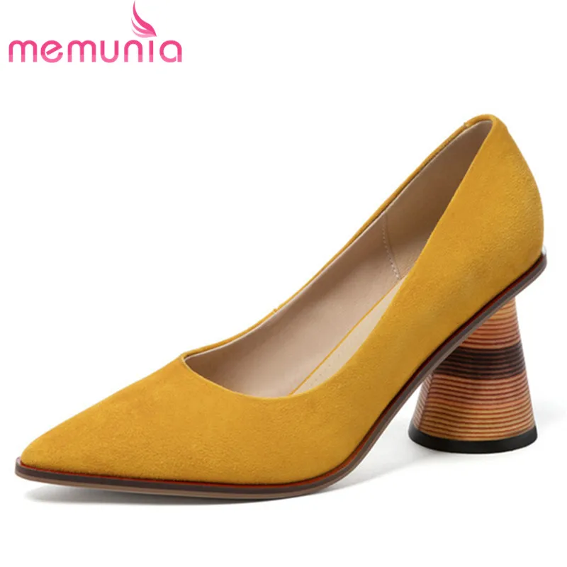 

MEMUNIA 2020 качественные замшевые кожаные туфли женские туфли-лодочки с острым носком на весну лето под платье для вечерние на высоком каблуке ж...