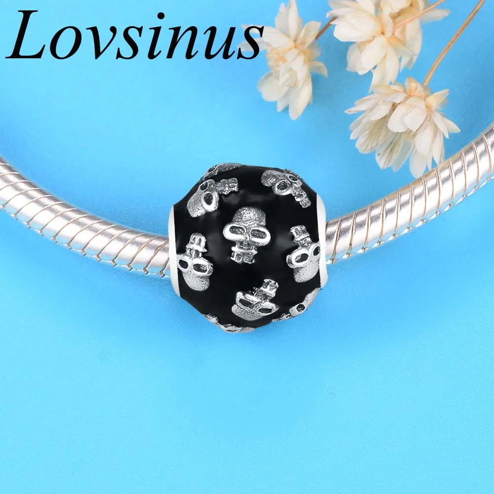 Бусина-Подвеска женская из серебра 925 пробы с черным черепом | Украшения и