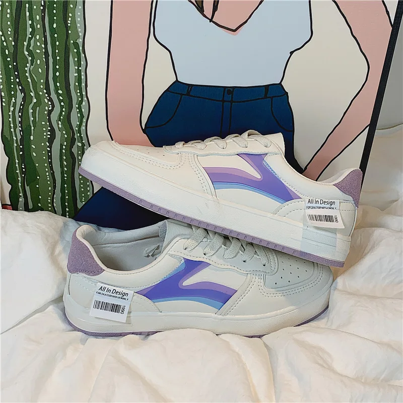 

2021 Spring Low-Top White Shoes Women's Adult ALL-Match Front Lace-up Flat Heel Stitching Leather Women's Canvas Shoes