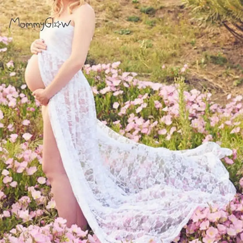 Длинное эластичное кружевное платье без бретелек для фотосъемки беременных