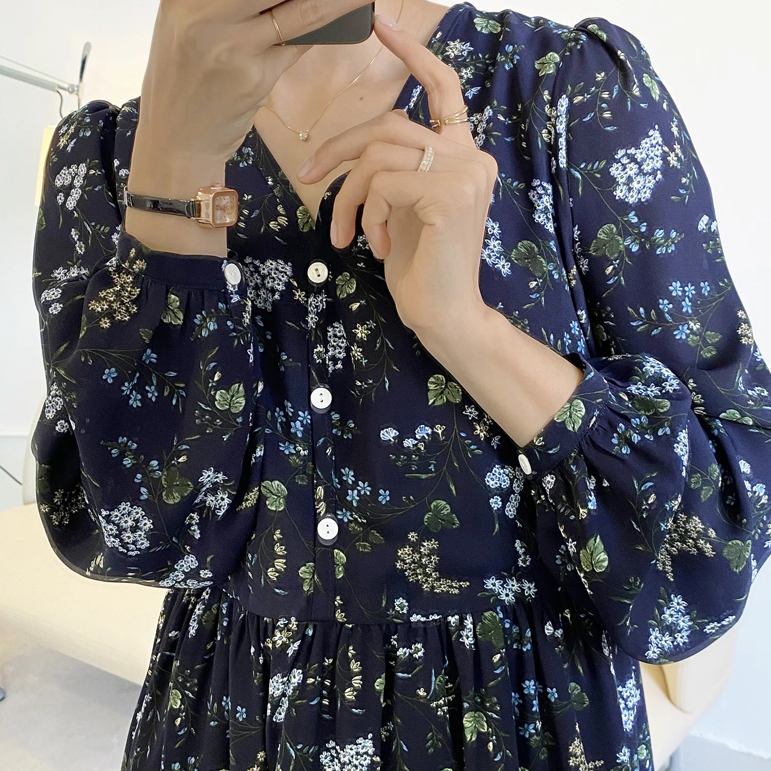 

2021 Summer Women Flower Print Dress V-Collar Loose Style Vintage Women Oversize Dress Elegant Women Clothes Vestidos