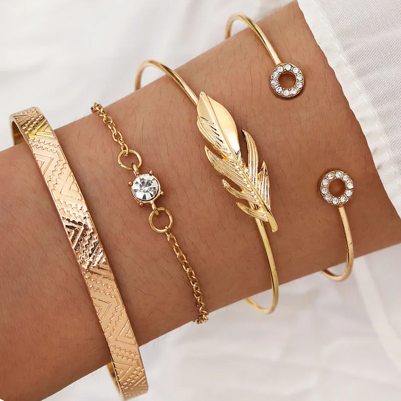 4 шт./компл. набор женских браслетов-манжет золотого цвета с кристаллами |