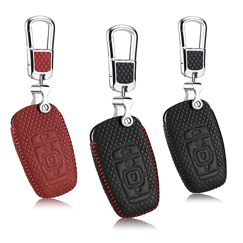 

luckeasy Leather Key Cover For lincoln MKZ MKC 2017 car holder Remote Control case G3