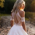 Богемное свадебное платье, летнее пляжное платье Бохо с открытыми плечами для невесты, винтажное кружевное свадебное платье принцессы