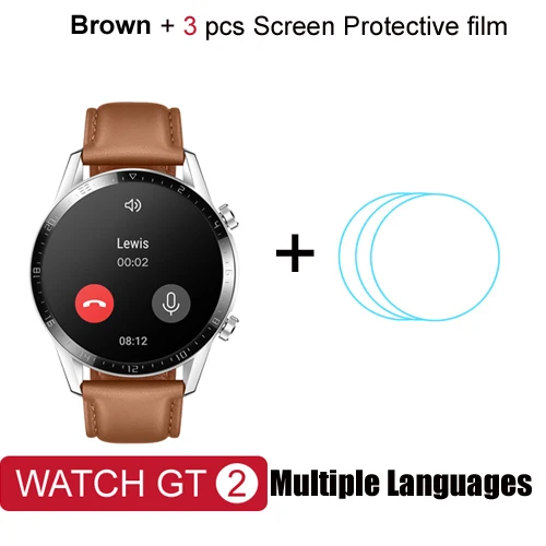 Brown add film Смарт-часы huawei GT 2, Bluetooth 5,1, умные часы, 14 дней работы от батареи, телефонный звонок, частота сердечных сокращений для Android iOS - Цвет: Brown add film