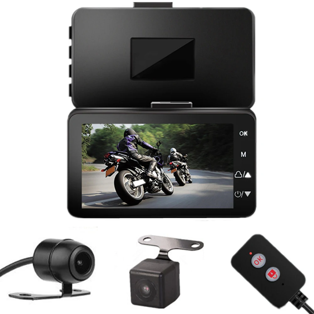 

3inch Easy Install HD Display ABS Video Recorder Loop Portable G Sensor Universal Front Rear Dual Cameras Motorcycle DVR