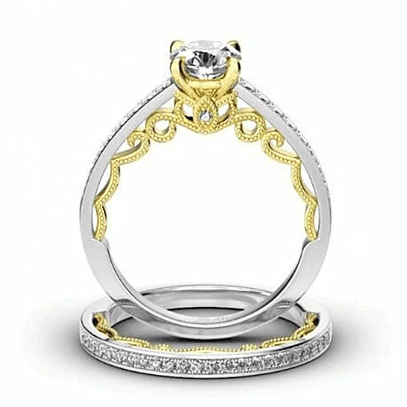 

Chic Zircon Diamonds Gemstones Crown Rings Sets for Women 18k White Gold Filled Jewelry Bague Wedding Bands Trendy Accessories