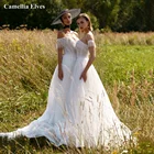 Винтажное кружевное свадебное платье А-силуэта, женское богемное свадебное платье с открытыми плечами, платья для невесты