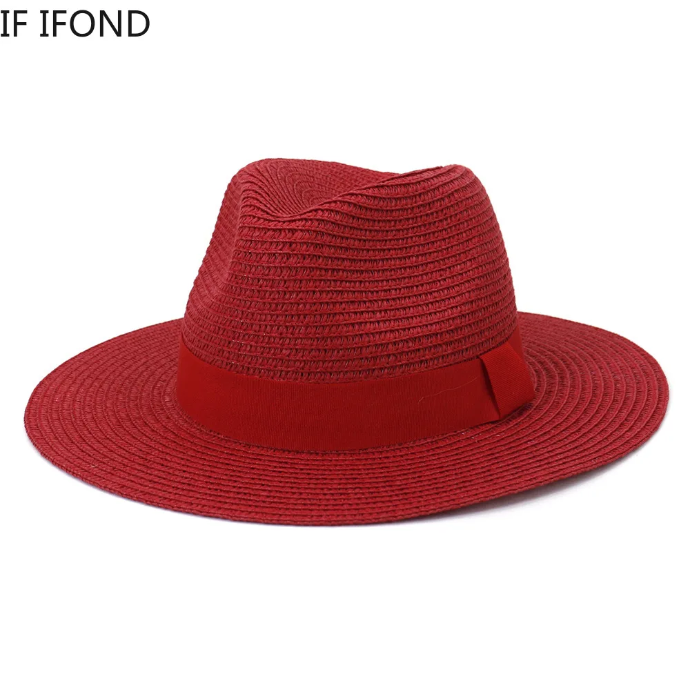 

New Color Spring Summer Ribbon Breathable Sun Straw Hat Casual Vacation Panama Fedoras Hat Unisex Beach Jazz Hats Chapeau