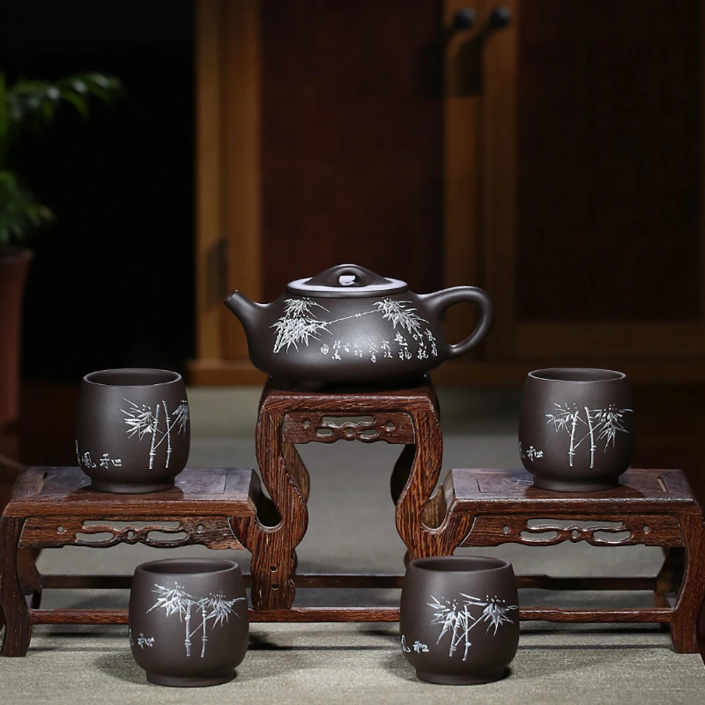 

ANDREWLEE Gift Kung Fu Teaware Purple Clay Tea Set Creative Design Tea Infuser and Tea Cups Handmade Tea Pot and Cups