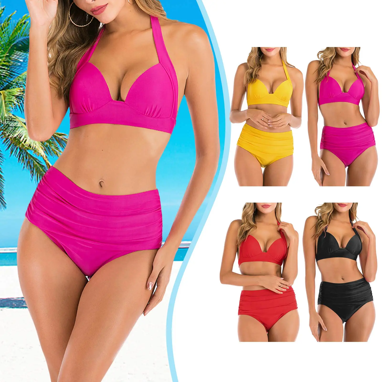 

Женский сексуальный купальник с высокой талией, пуш-ап, без подкладки, бразильский комплект бикини, удобный купальник, бикини, купальник, Пр...