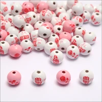 20pcs 16mm red roses round wooden beads diy custom valentines day decoration childrens toys bracelet accessories