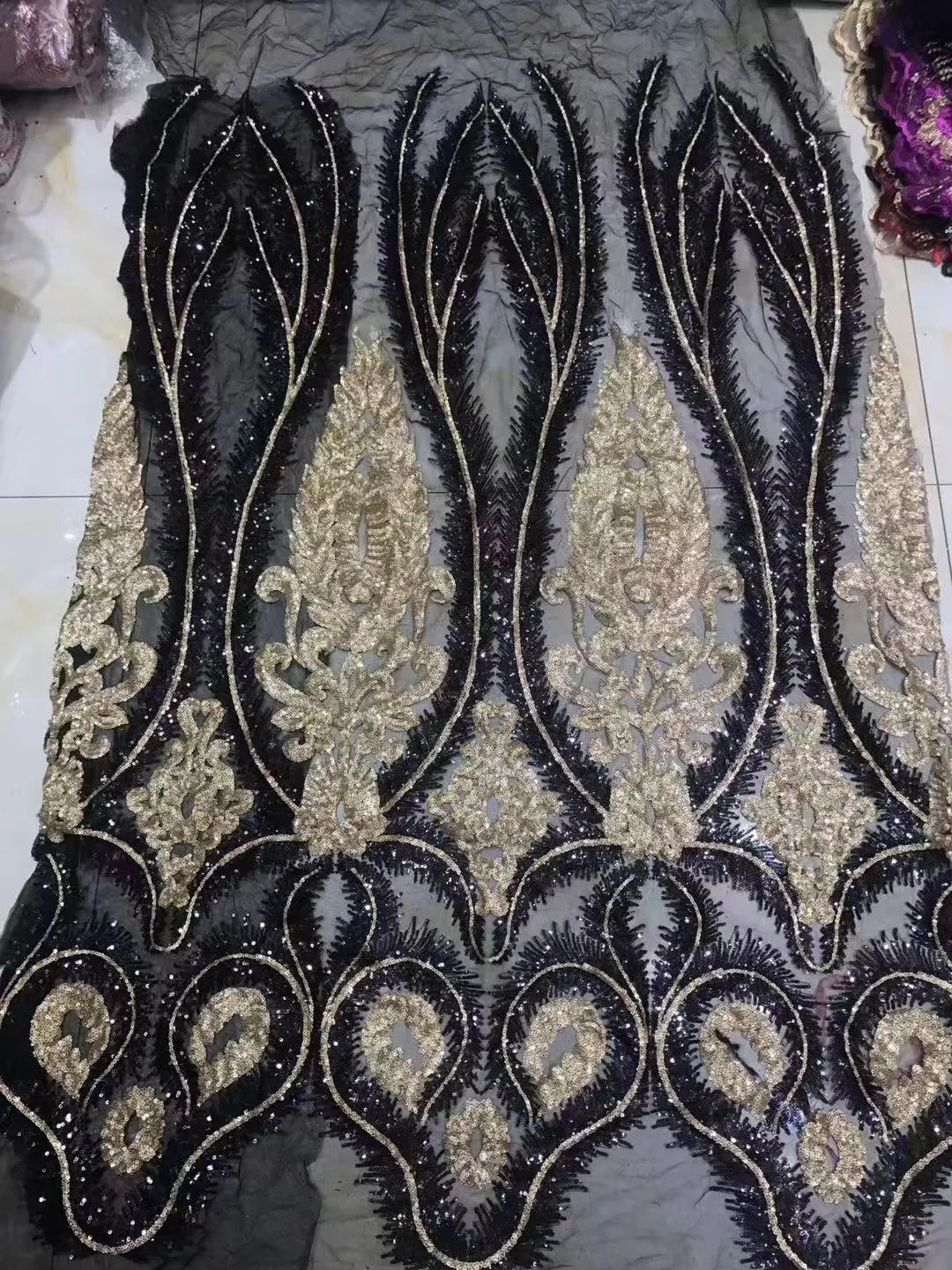 Черные блёстки и золотые африканская кружевная ткань вышивка 2020