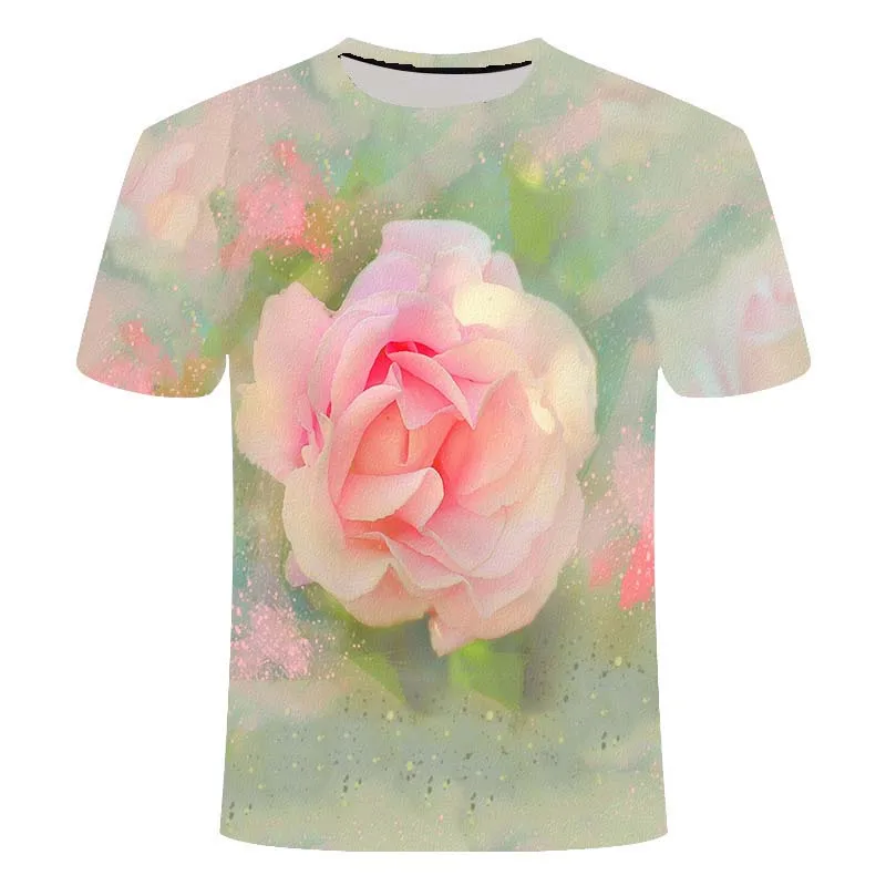 

Rose Flower 3d Printed tshirt Hip Hop t shirt fashion loose Short sleeve anime skull T shirt weeds tops harajuku men clothing