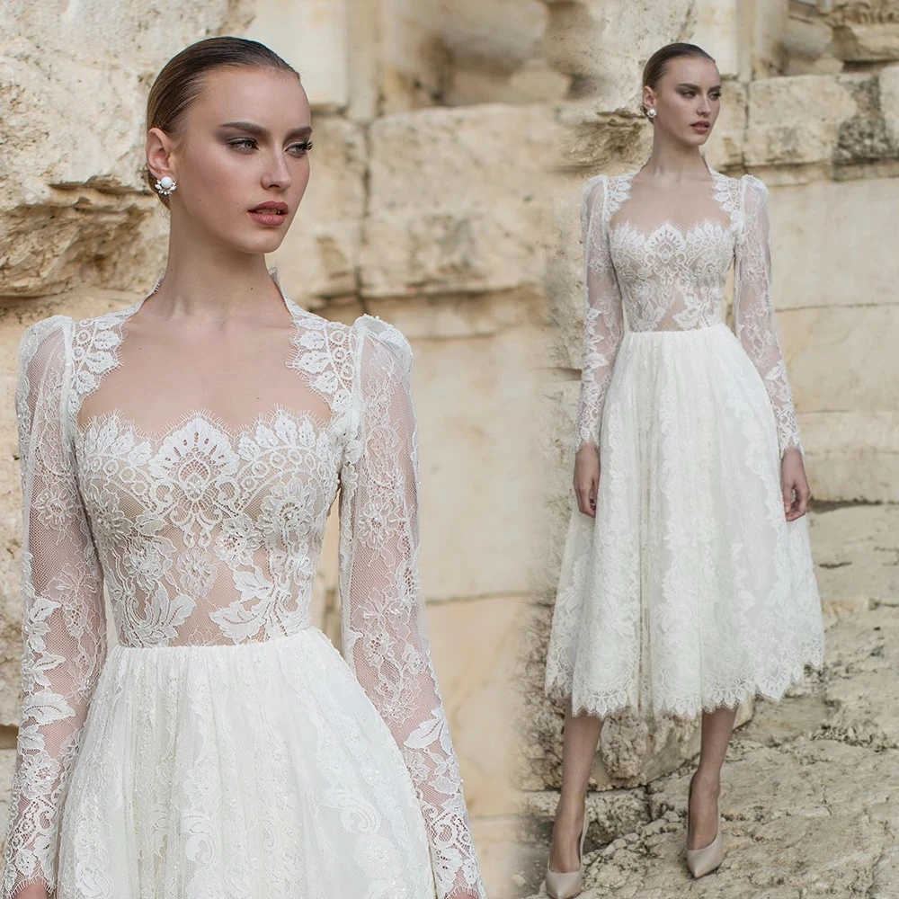 

HERBURNL Wedding Dresses Simple A Line Vintage Lace Large Size Personalized Short Elegant Long-sleeved For Women Robe de mariée