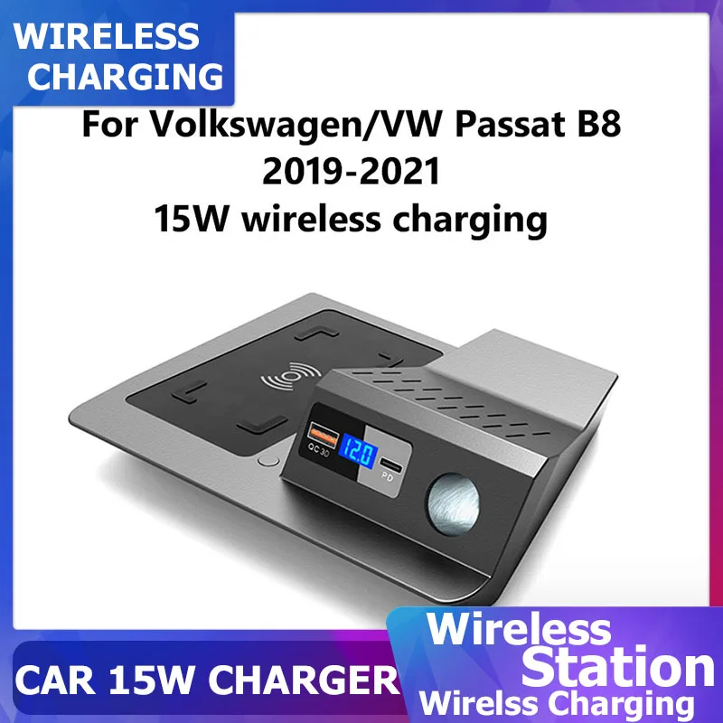 

Qi Phone Charging Plate For VW Passat B8 2019 2020 2021 Fast Wireless Charger Car Charging Board USB Phone Charging Plate 15W