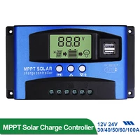 30405060100a mppt solar charge controller dual usb lcd display 12v24v auto solar cell panel charger regulator charge