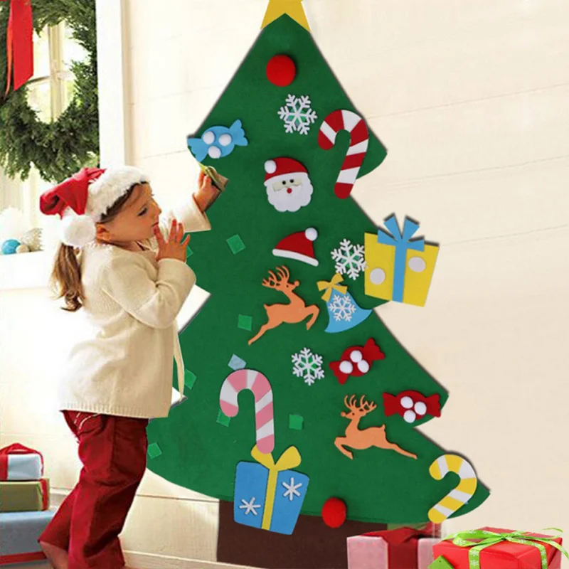 

2022 Kids DIY Felt Christmas Tree Christmas Decoration For Home New Year Gifts Christmas Ornaments Santa Claus Xmas Crutch