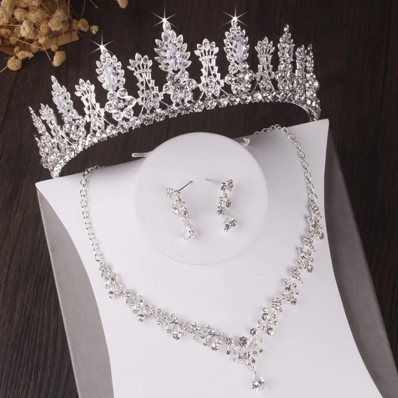 

Baroque Luxury Floral Crystal Bridal Jewelry Sets Rhinestone Tiara Crown Wedding African Beads Jewelry Set Necklace Earrings Set