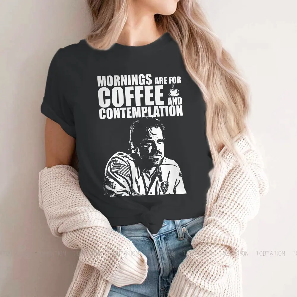 Jim Hopper Mornings Coffee Contemplation Women TShirt Stranger Things Joyce Jim Mike Eleven Girls Tops Cotton Female T Shirt 5XL
