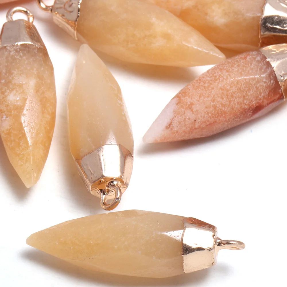 

Natural Stone Pendants Reiki Heal Gold plated Faceted Cone Swing Crystal for Jewelry Making Necklace Earrings Accessories