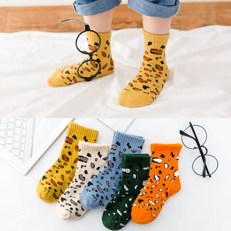 10 шт. = 5 пар детских носков модные зимние хлопковые носки с леопардовым принтом