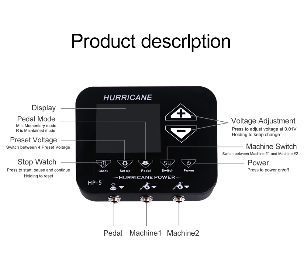 Hurricane Fifth generation tattoo power color tattoo machine HP-5 digital LCD makeup dual power tattoo supplies set