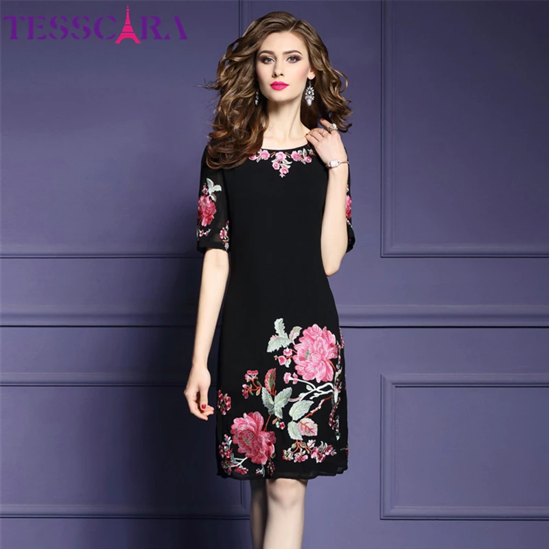 Женское винтажное коктейльное платье TESSCARA роскошное офисное с вышивкой вечерние