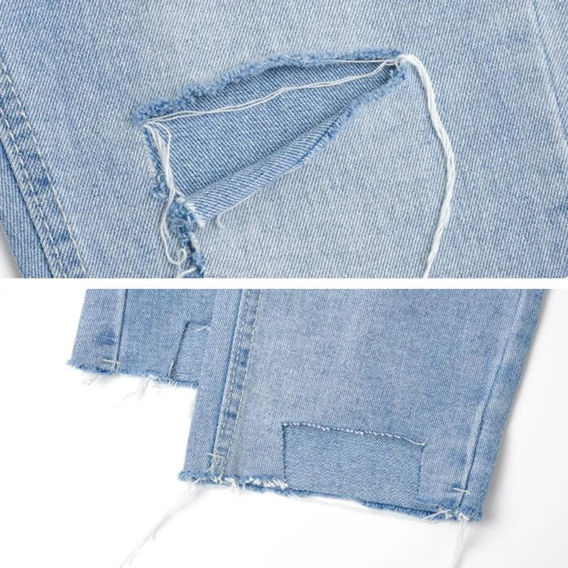 

Jeans Women Holes Ripped Ankle-length Streetwear All-match Students Fur-line Korean Chic Womens Slender Straight New Stylish Ins