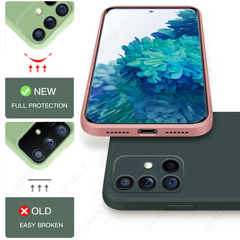Camera Protect Liquid Silicone Case For Samsung A53 A52 A72 A32 4G A21S A54 A50 A70 A71 A51 S23 S20 S21 FE S22 Ultra Plus Cases