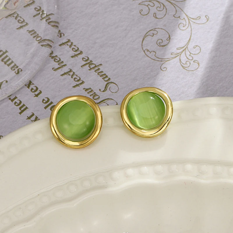 

Green Oval Opal Dangle Earrings For Woman Korean Fashion Jewelry Party Girl's Simple Temperament Earrings Student Gift