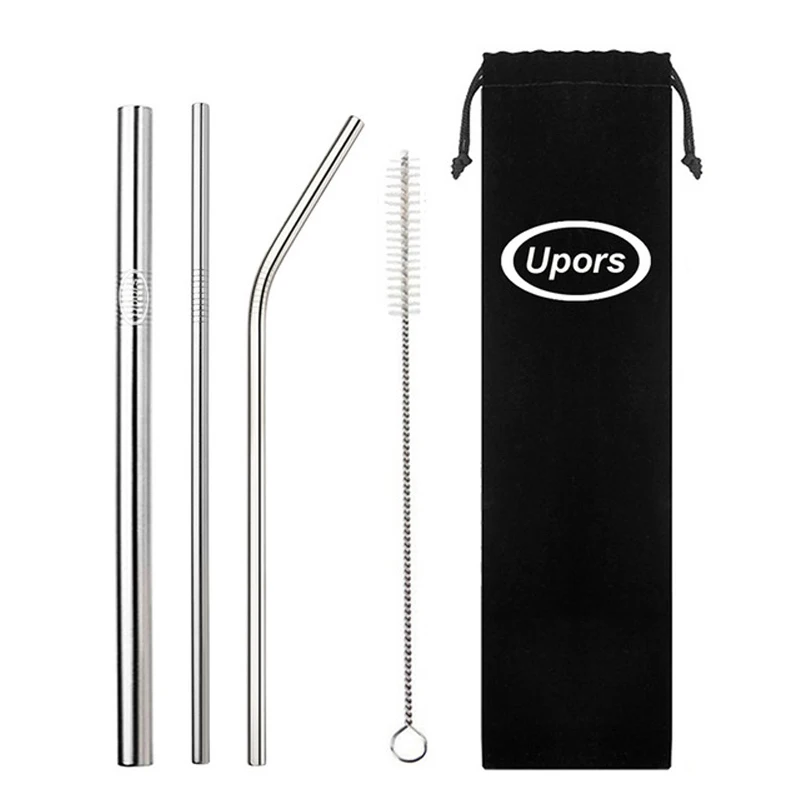 

UPORS 5Pcs/Set Stainless Steel Straw 215mm Reusable Drinking Straws with Cleaning Brush and Bag Metal Straw Set for Mug Bar Tool