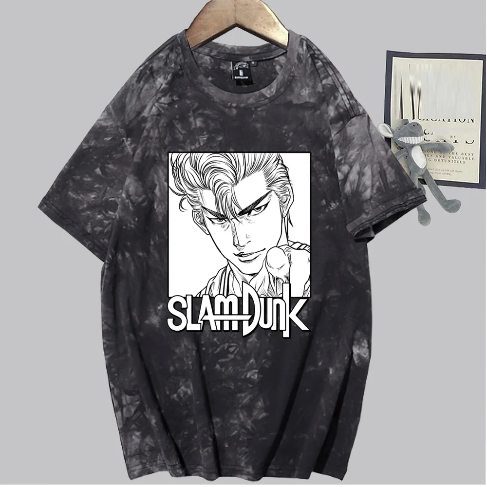

Футболка с принтом аниме Tie Dye Slam Dunk, забавная мультяшная футболка, повседневные футболки с коротким рукавом