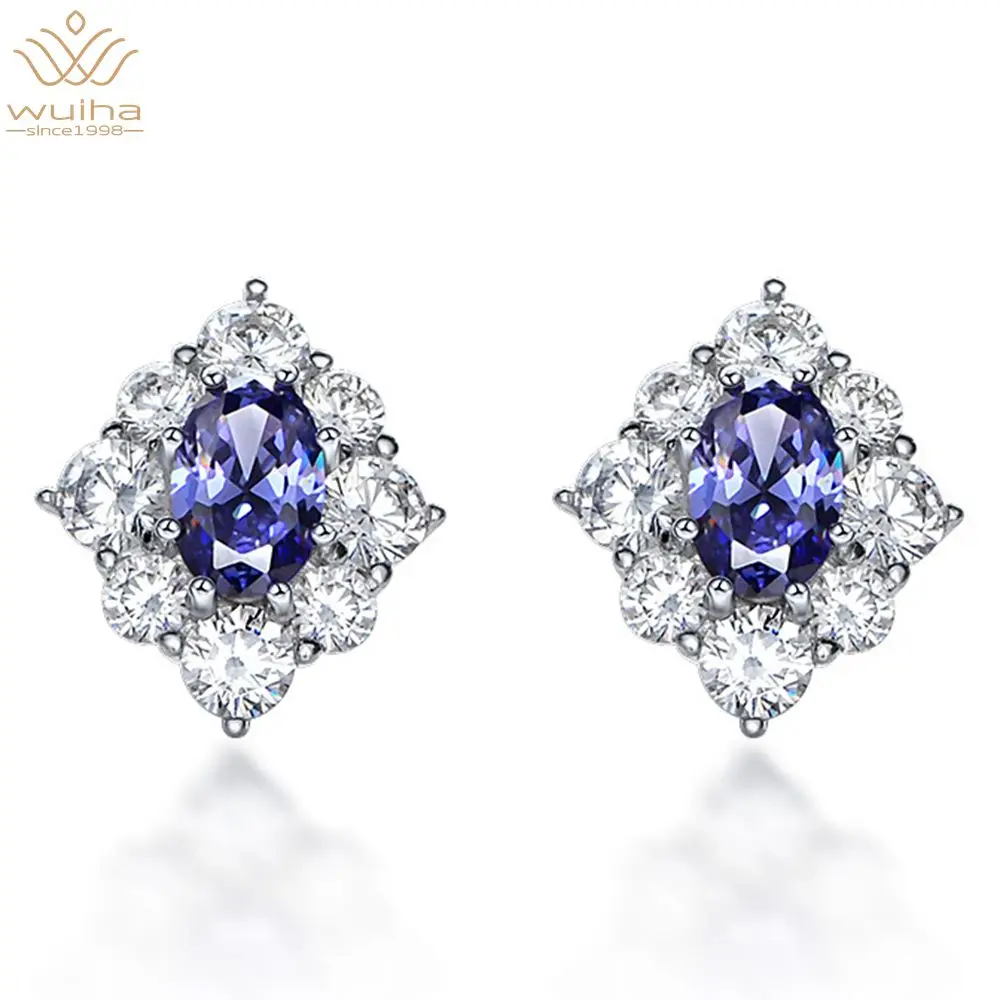 

WUIHA Luxury 100% 925 Sterling Silver Oval Cut Paraiba Tourmaline Aquamarine Gemstone Studs Earrings Ladies Wedding Fine Jewelry