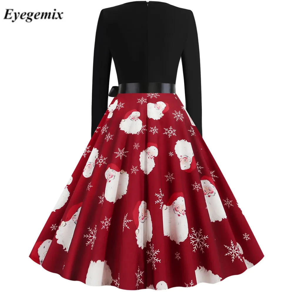 Красные большие качели печати рождественское платье женская зимняя