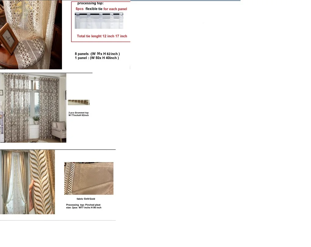 

Customized with special sizes to make up the difference European style Upmarket chenille curtain tulle valance
