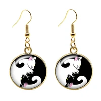 2019 new popular yin and yang cute cat pendant earrings gold earrings ladies jewelry silver earrings childrens gift
