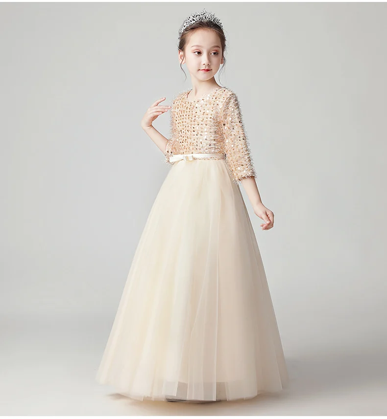 Золотое Тюлевое праздничное платье принцессы с блестками для девочек дня