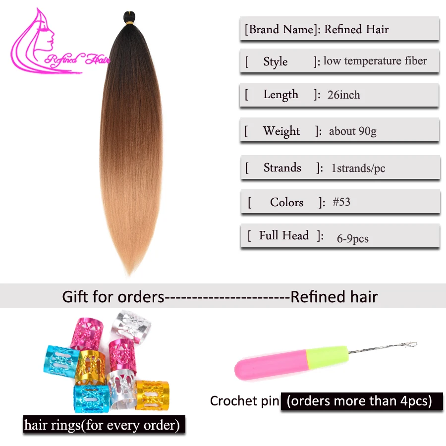 Refined Hair Pre Stretched Braiding Extensions Ombre Brown Blonde Jumbo Braids Synthetic Heat Resistant Yaki Straight |