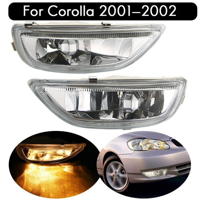 

Pair Front Bumper Fog Light Clear Lens Driving Lamp Assembly for Toyota Corolla 2001 2002 81220-02030 81210-02040