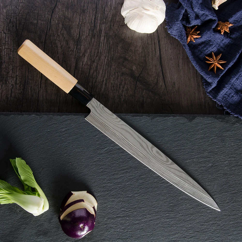 XYj кухонный нож 7 дюймов Santoku разделочные ножи 9 дюймов нож сашими с деревянной ручкой для нарезки японский нож шеф-повара