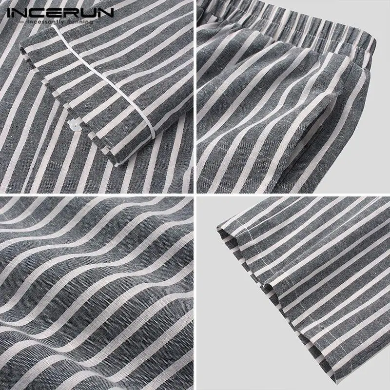

Men Striped Pajamas Sets Homewear Long Sleeve Lapel Sleepwear Pants 2 Pieces Comfortable Leisure Mens Nightwear Sets INCERUN