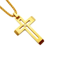 new rhinestone cross pendant necklace christian 316l stainless steel hollow out cross necklace for men women hip hop jewelry