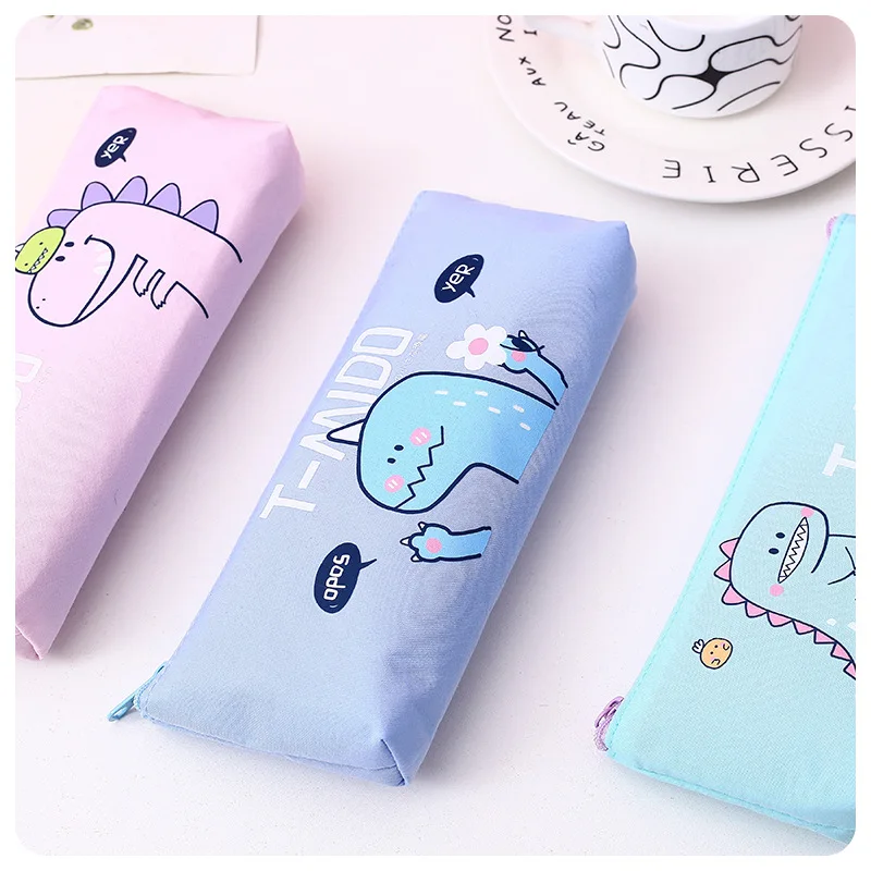 Пенал тканевый с мультипликационным динозавром школьный чехол для ручек и