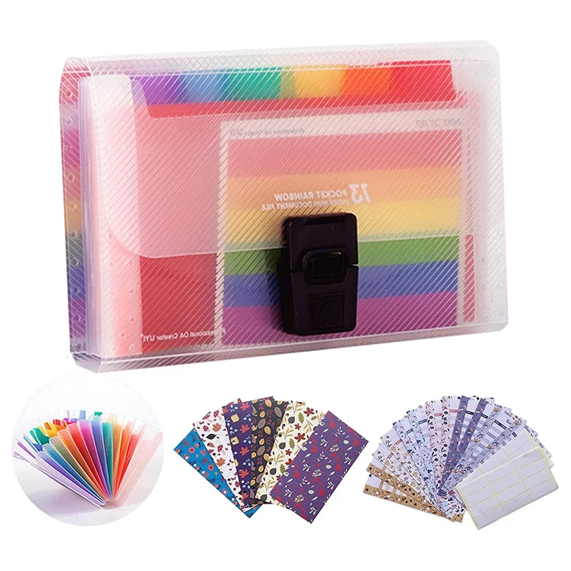 

Accordion Folder, 13 Pockets A6 Plastic Accordion Expanding File Folder with Budget Envelopes for Cash System