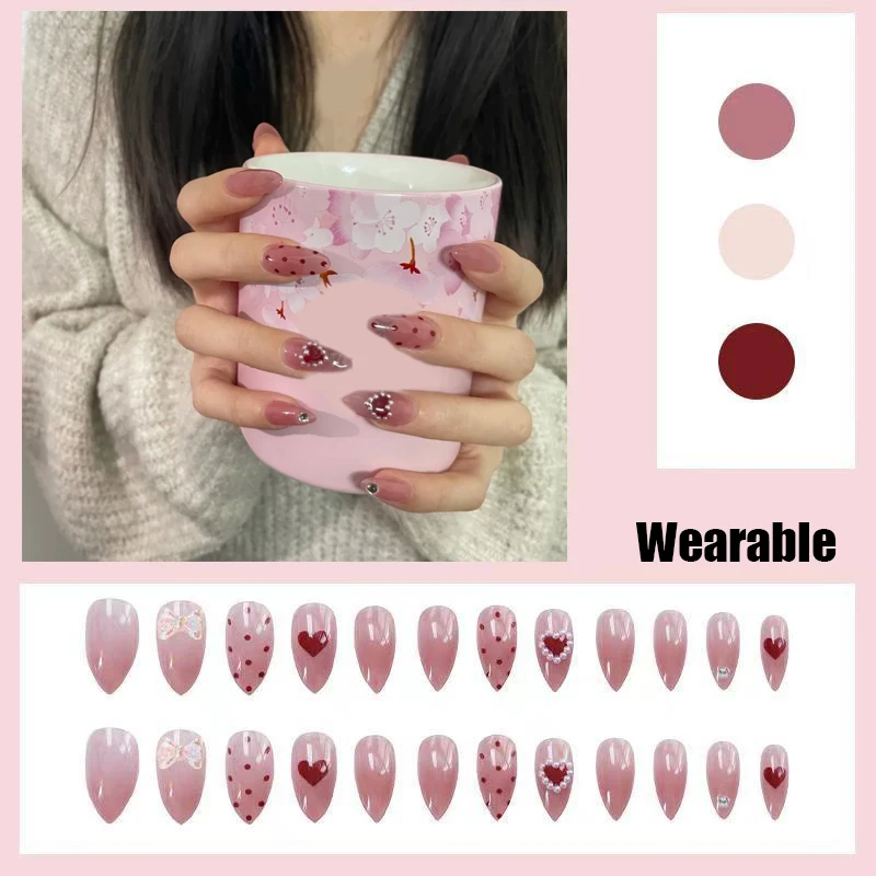 

24pcs Pearl Wear Long Paragraph Fashion Manicure Patch False Nails Save Time Wearable Jelly Nail Patch M88