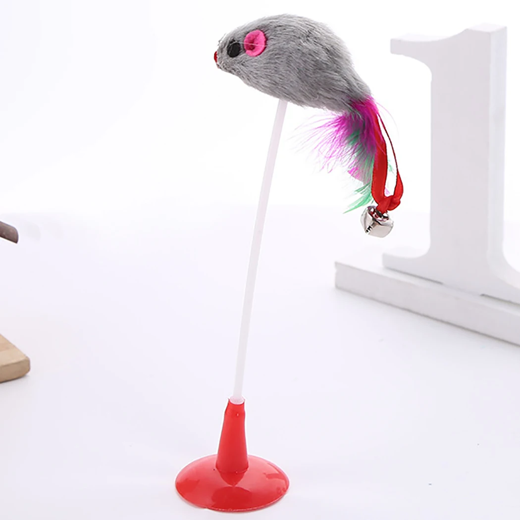 

Cat Toys Plastic Feather Suction Cup Cat Toy False Mouse Shape Creative Kitten Toy Cats Interactive Toys Bottom Sucker Elastic